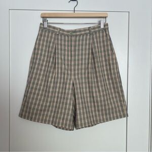 Vtg David Smith Womens Walking Shorts Size 10 Beige Plaid High Waist Made In USA